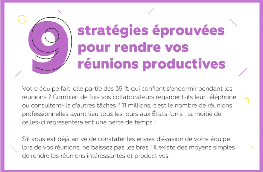 Infographie : 9 stratégies éprouvées pour rendre vos réunions productives