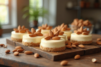 Assortiment de desserts à la crème d'amande sur une table en bois