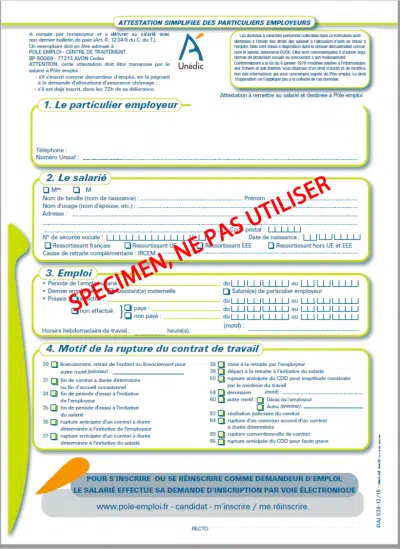 Attestation pôle emploi