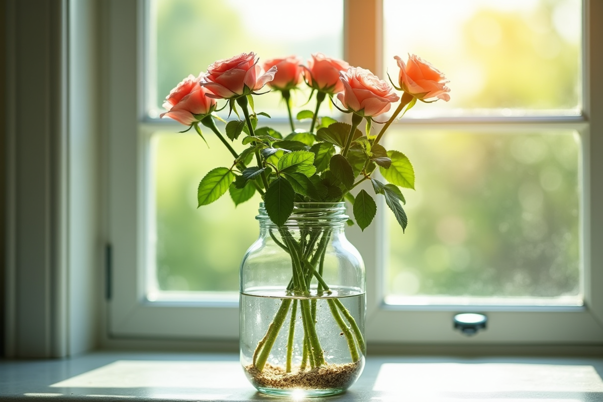 Roses en bouture dans un verre d