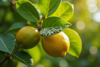 Raisin de limone avec cochenilles blanches sur une feuille verte