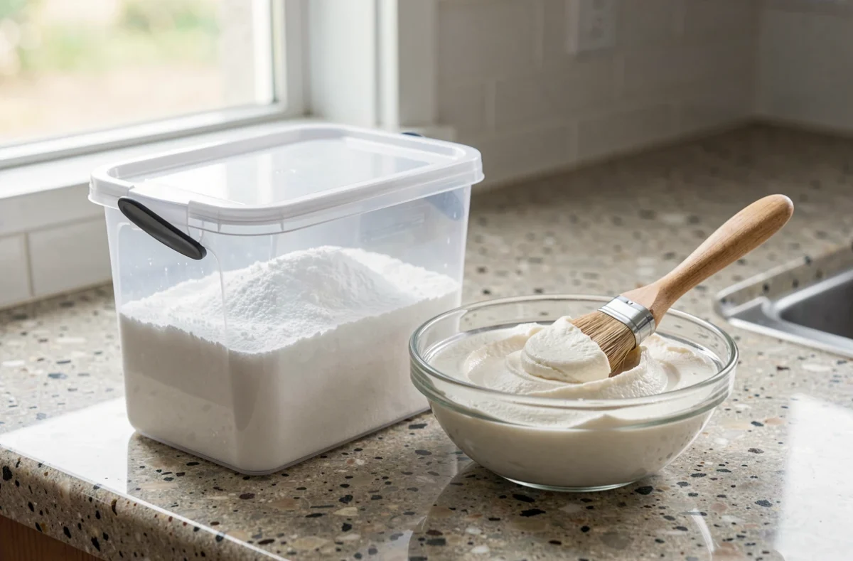 Brosse souple et pâte de bicarbonate pour nettoyer du plastique