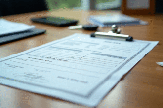 Certificat d'immatriculation voiture sur bureau en bois