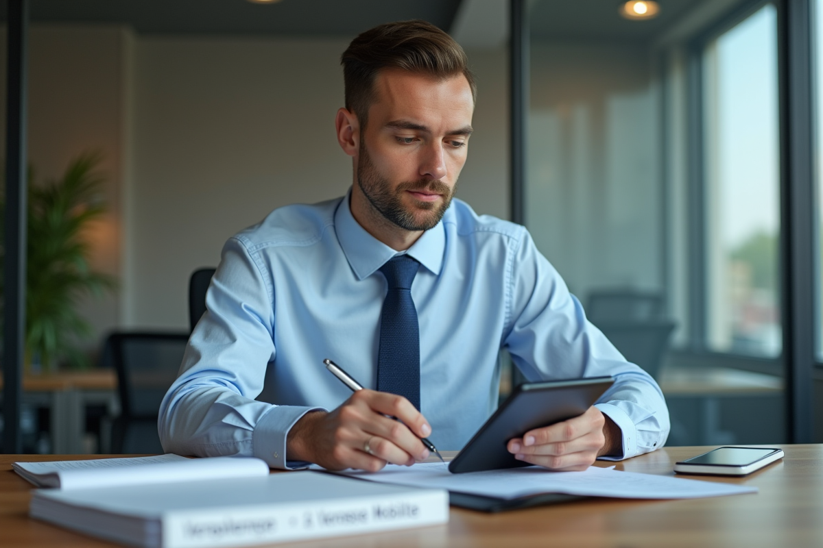 Homme comptable utilisant une calculatrice au bureau