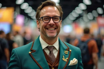 Cosplayer adulte déguisé en personnage masculin secondaire Disney lors d'une convention de fans