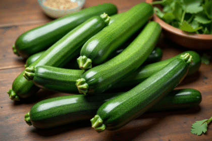 Courgettes fraîches sur une table en bois rustique