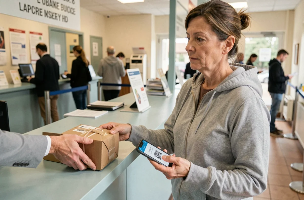 Femme déposant un colis de retour à la poste pour un remboursement suite à un achat sur Hacoo SaraMart