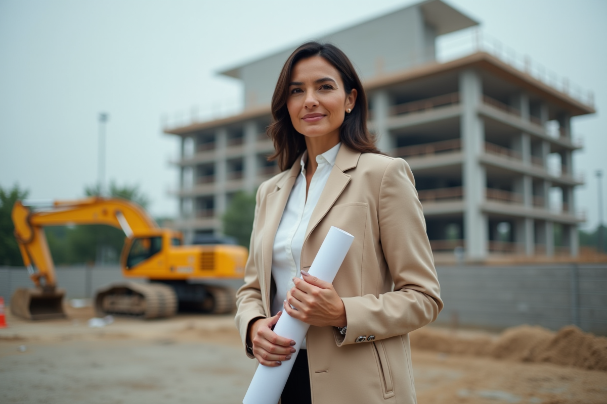 Femme développeuse immobilière sur un chantier de construction