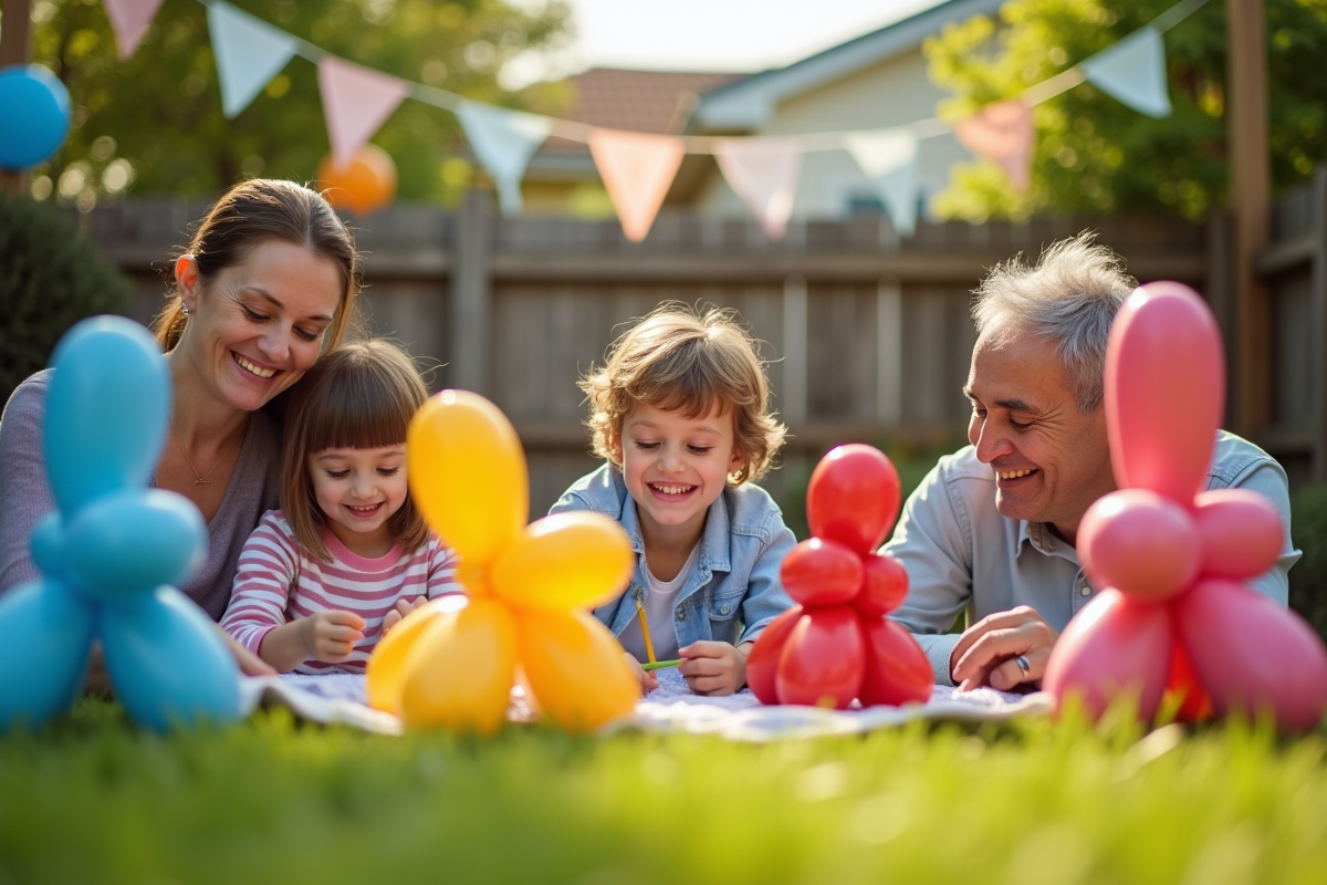 Famille créant des animaux en ballon lors d
