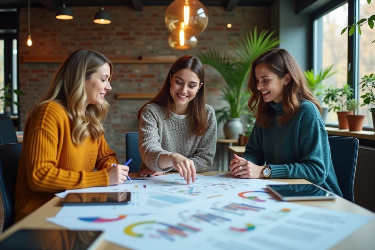 Équipe d'organisateurs d'événements planifiant un calendrier autour d'une table de réunion avec des outils de calcul de dates