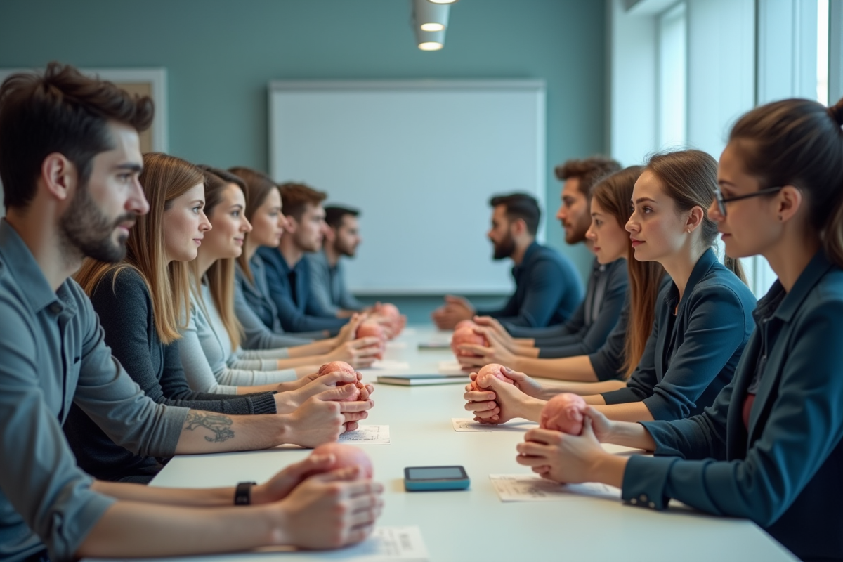 Groupe d etudiants en physiotherapie observant une demonstration