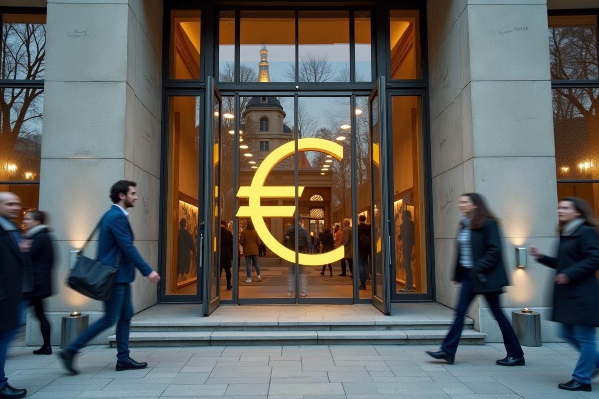 Façade d un bâtiment gouvernemental français avec symbole euro