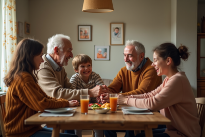 Famille multigenerational partageant un repas d'automne chaleureux