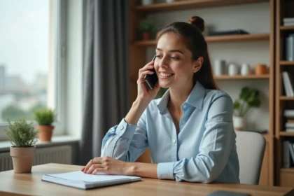 Femme au bureau à domicile en pleine concentration