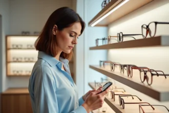 Femme examinant des lunettes dans une boutique optique
