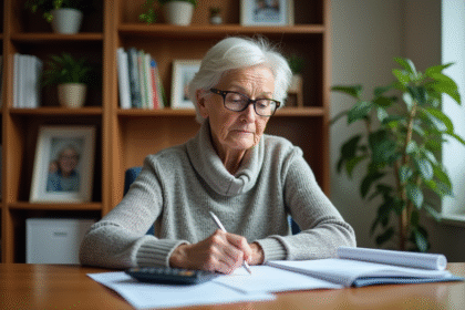 Femme d'âge moyen examinant des documents de retraite à son bureau