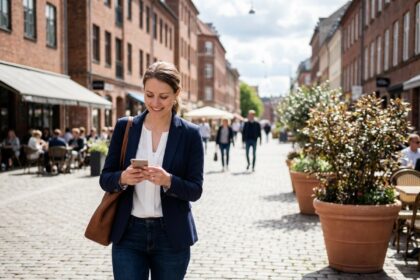 Jeune femme en tenue casual dans une ville animée
