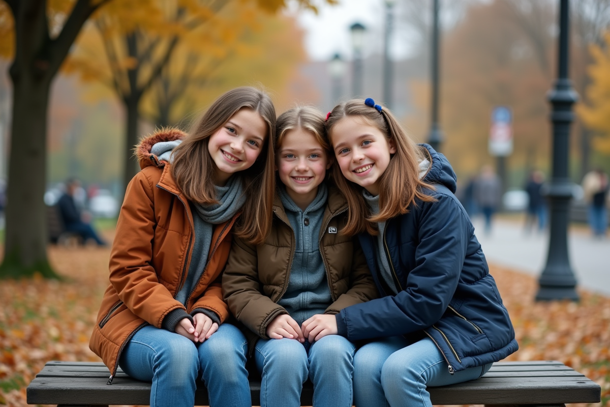 Deux soeurs et leur frère dans un parc en automne