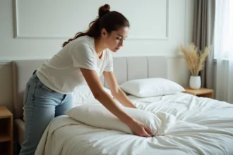 Draps avec taches noires indiquant la présence de punaises de lit