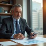 Homme d'affaires en costume dans un bureau lumineux