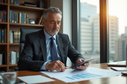 Homme d'affaires en costume dans un bureau lumineux