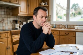 Homme inquiet avec documents et permis de conduire