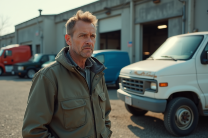 Homme inquiet examinant le moteur d'une camionnette