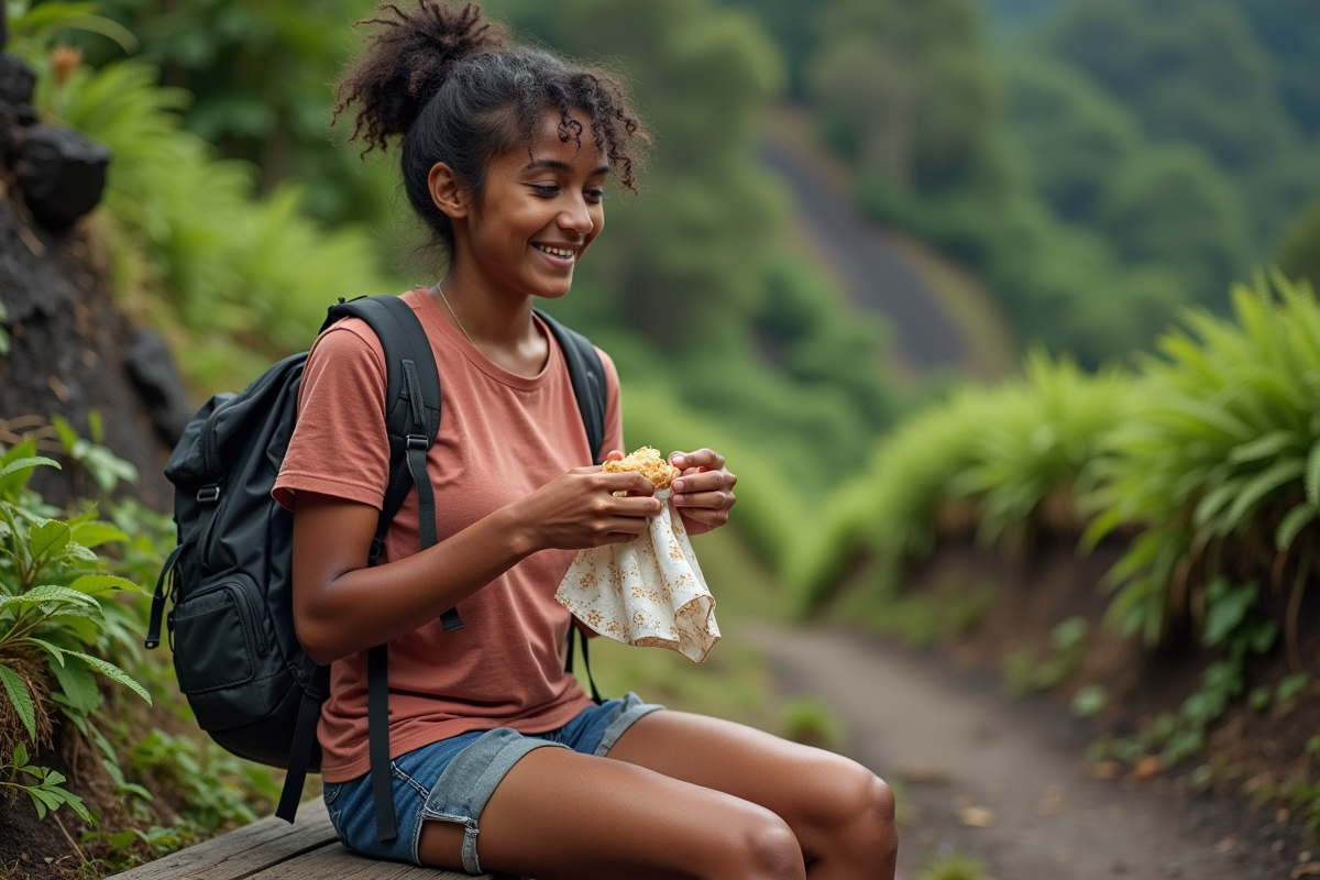 Jeune femme créole souriante en randonnée à Réunion