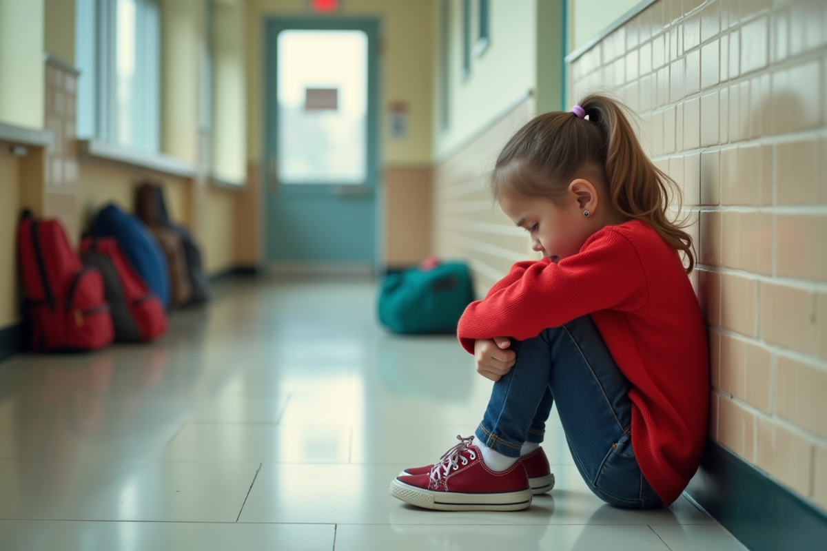 Jeune fille assise dans un couloir d