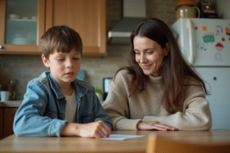 Mère et enfant dans une cuisine familiale quotidienne