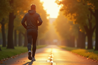 Personne marchant dans un parc urbain avec un tracker de fitness