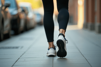 Personne marchant avec tracker d'activité sur la main