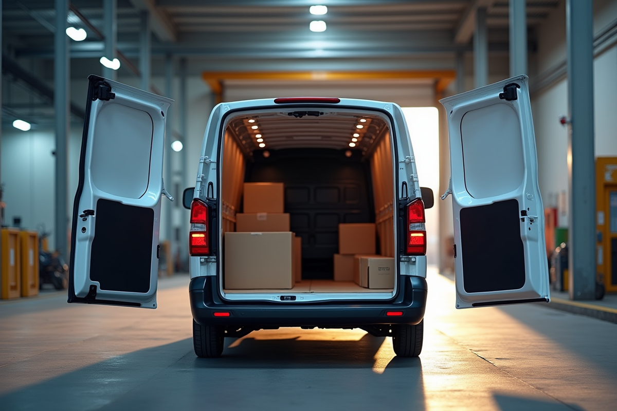 Véhicule Peugeot Expert vu de dessus avec portes ouvertes