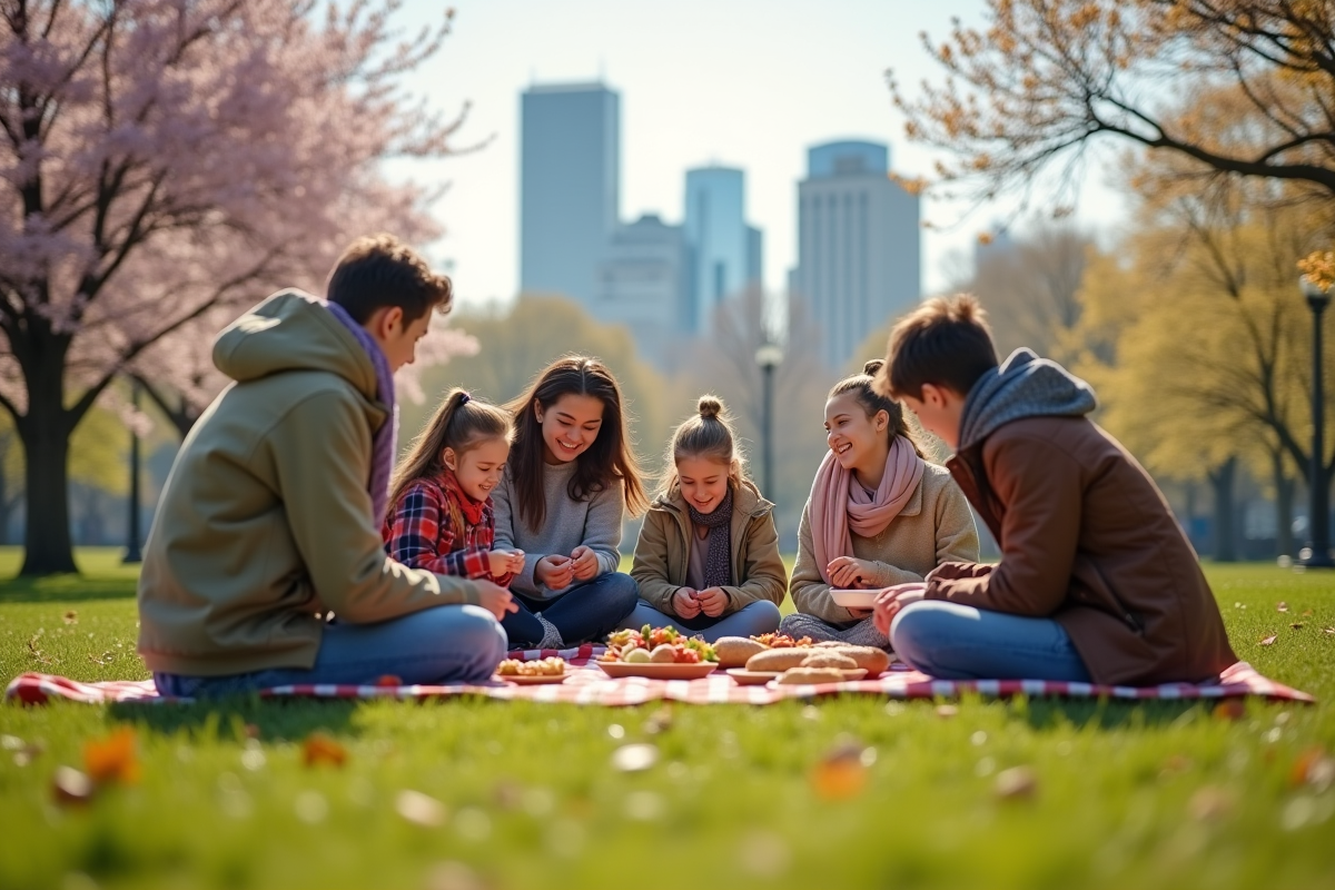 Familles diverses profitant d