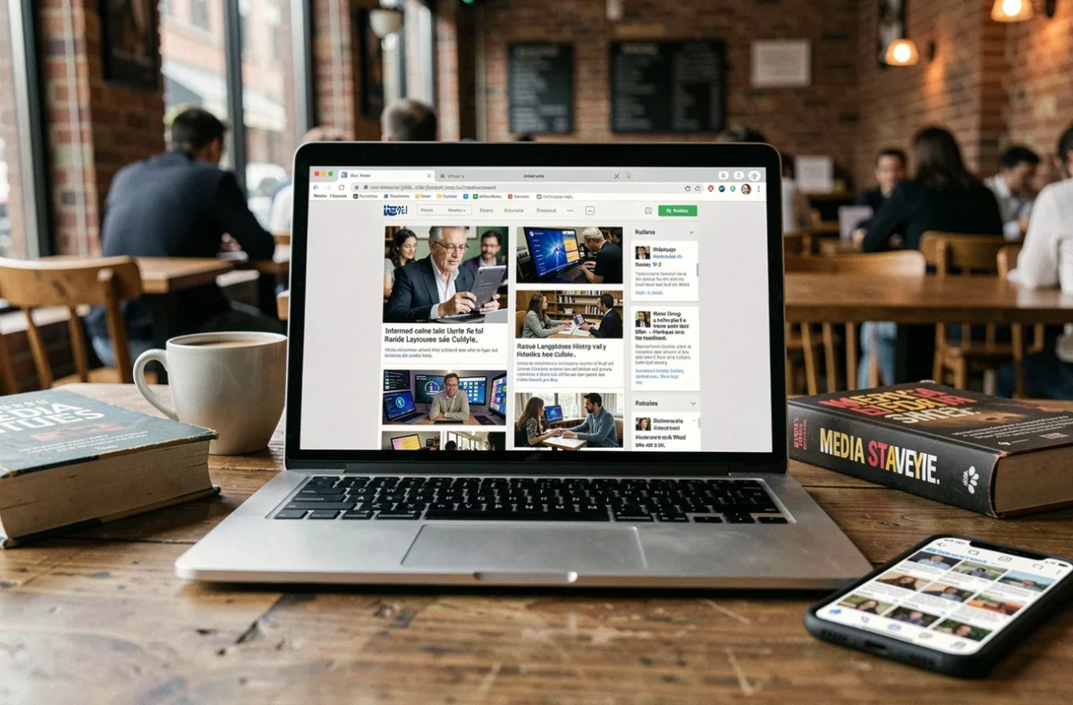 Écran d'ordinateur portable affichant des recherches académiques sur l'histoire des mèmes ableistes et racistes dans la culture internet, posé sur une table de café