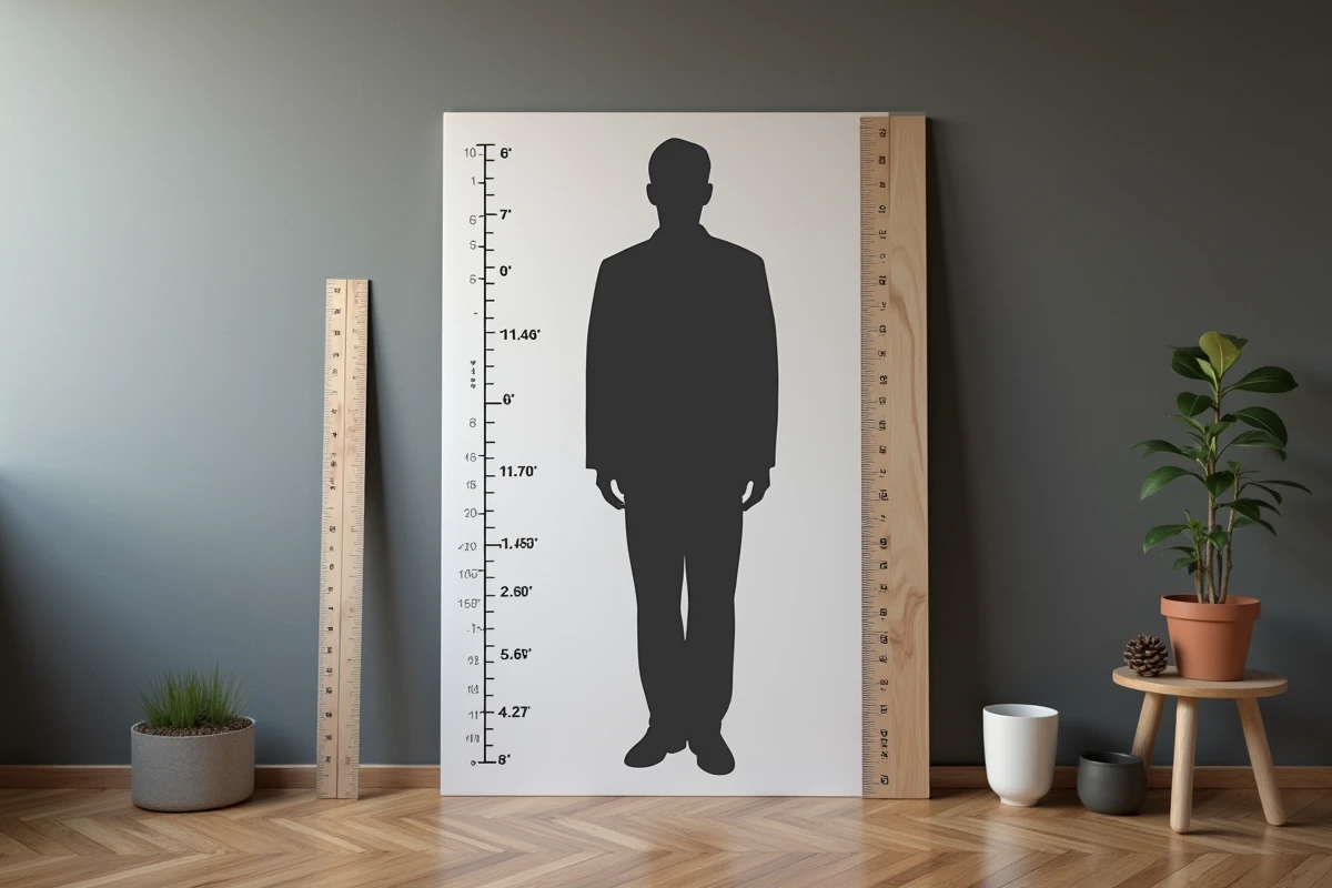 Silhouette homme avec règle et infographies de mesures