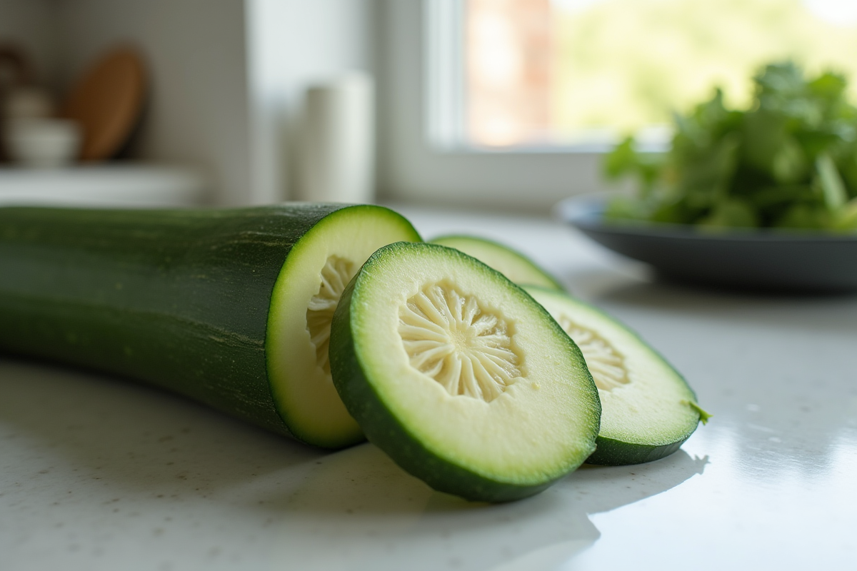 Tranche de courgette sur plan de travail propre